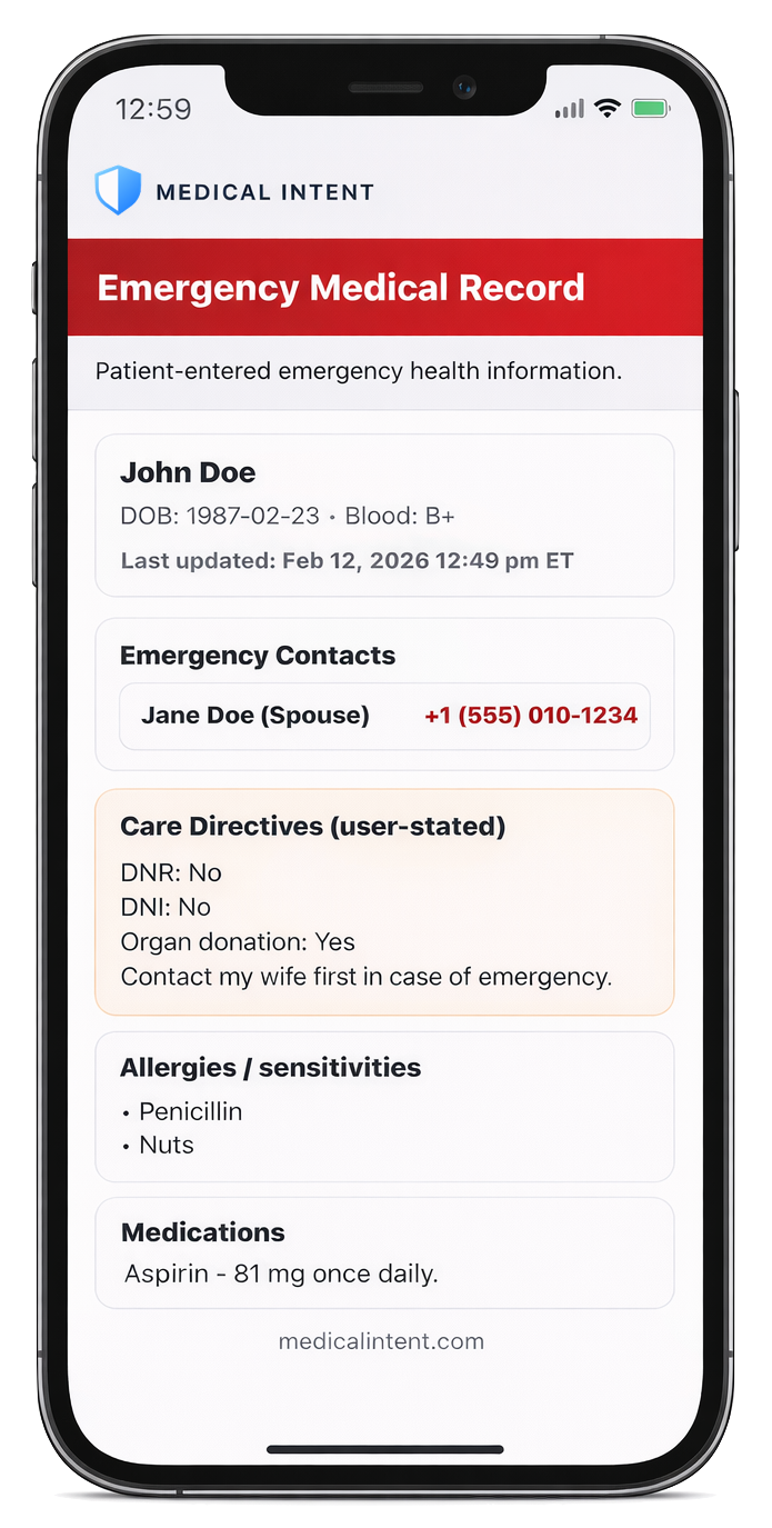Emergency access page on phone