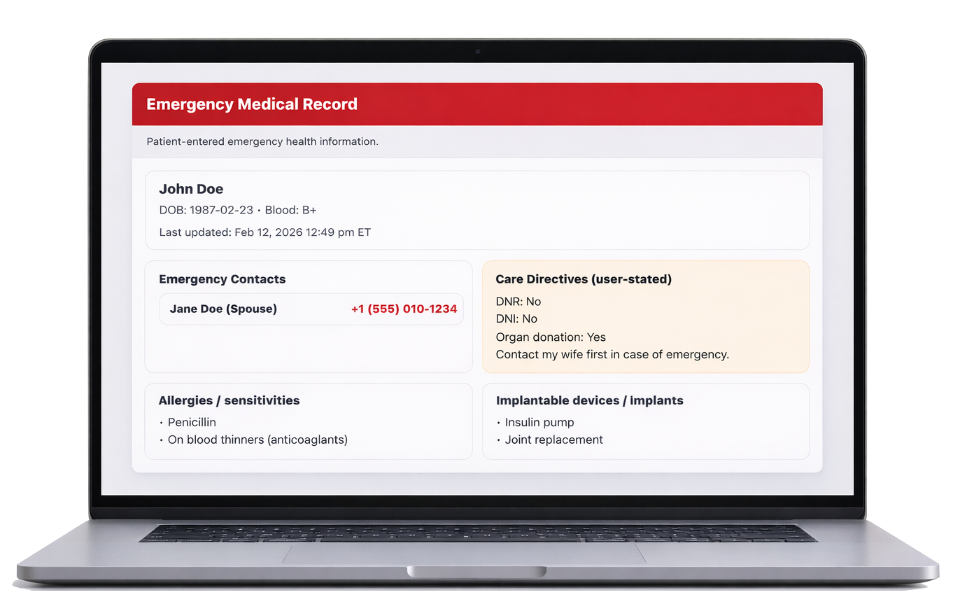 Read-only emergency access page on laptop preview